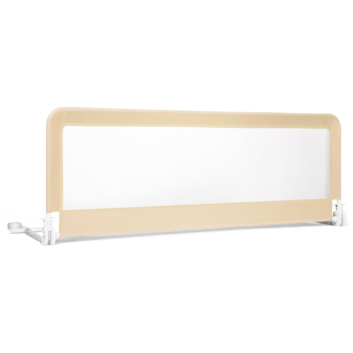 59 Inch Extra Long Folding Breathable Baby Children Toddlers Bed Rail Guard with Safety Strap-Beige Kids Crystal
