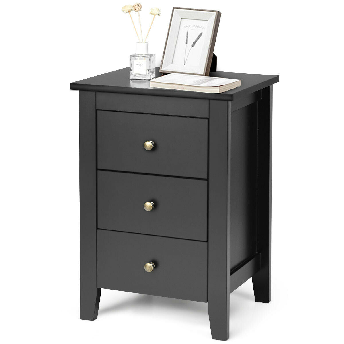 Nightstand End Beside Table Drawers Modern Storage Bedroom Furniture-Black Kids Crystal