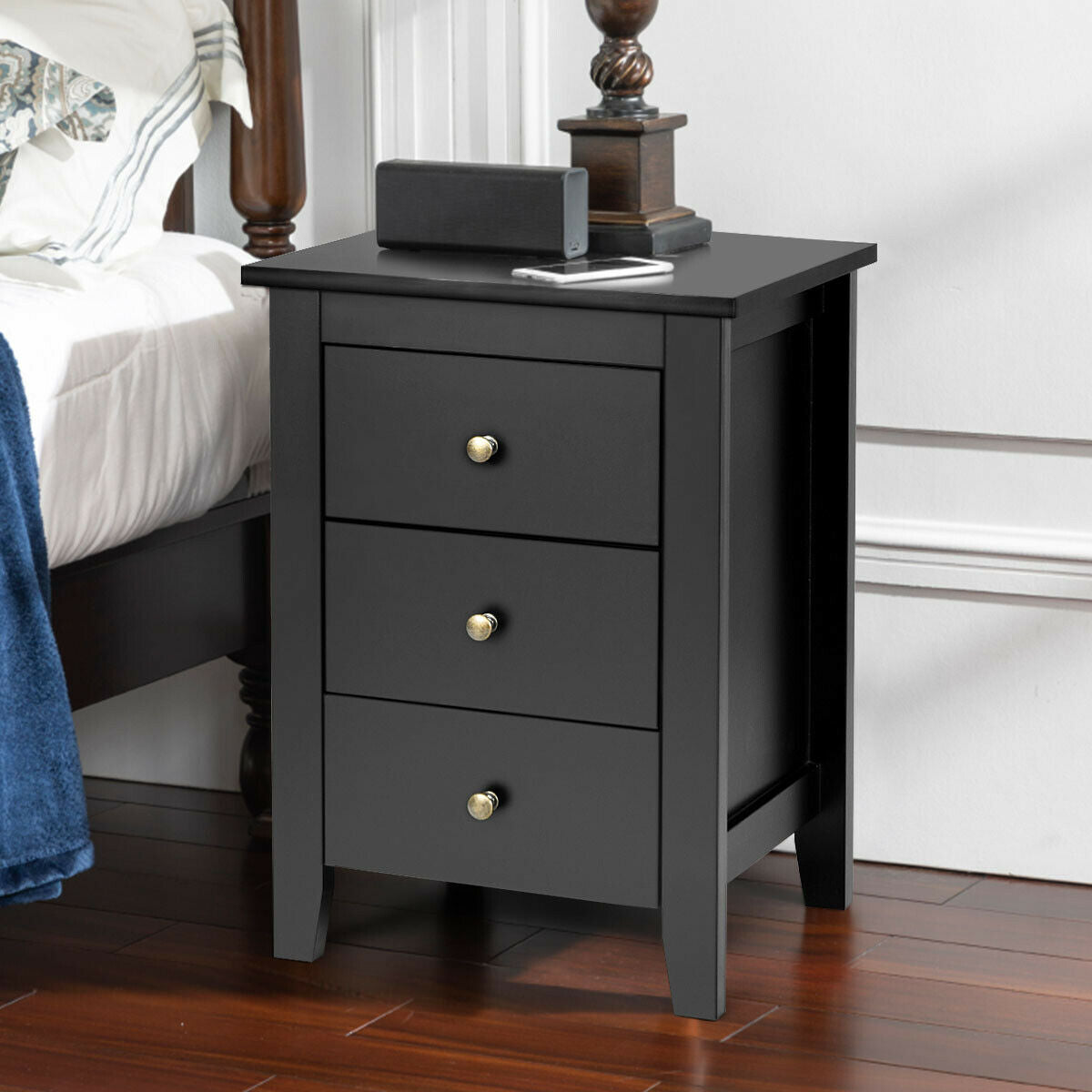 Nightstand End Beside Table Drawers Modern Storage Bedroom Furniture-Black Kids Crystal