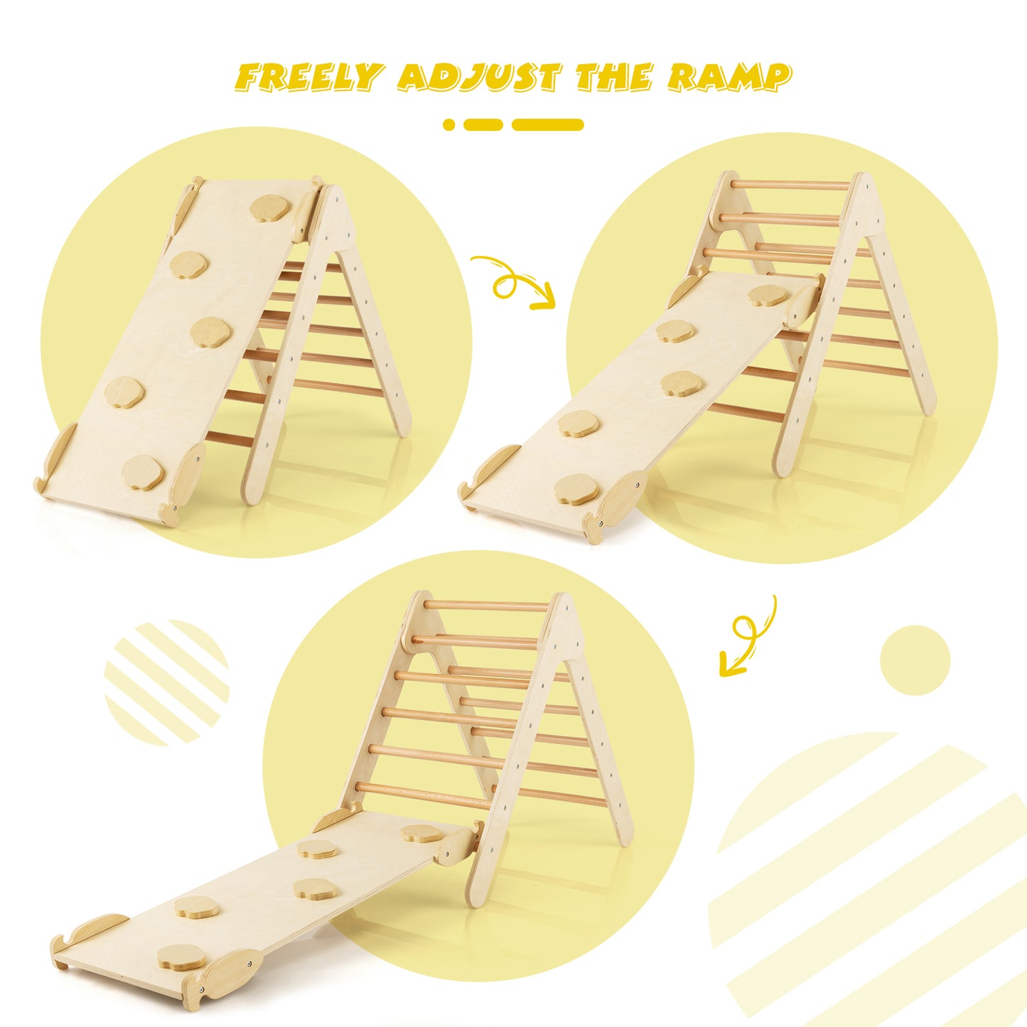 3-in-1 Wooden Climbing Triangle Set Triangle Climber with Ramp-Natural Kids Crystal