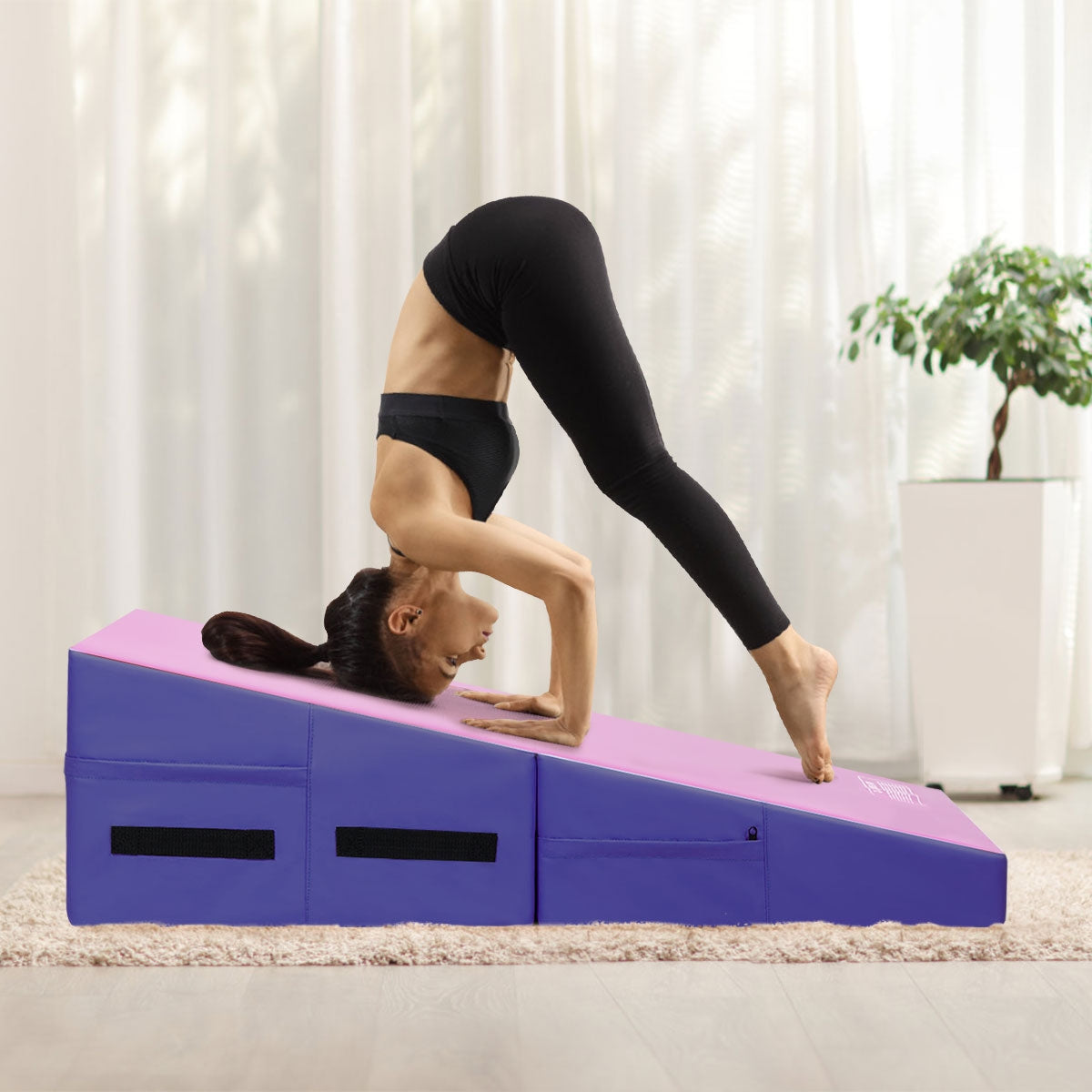 Folding Wedge Exercise Gymnastics Mat with Handles-Purple Kids Crystal