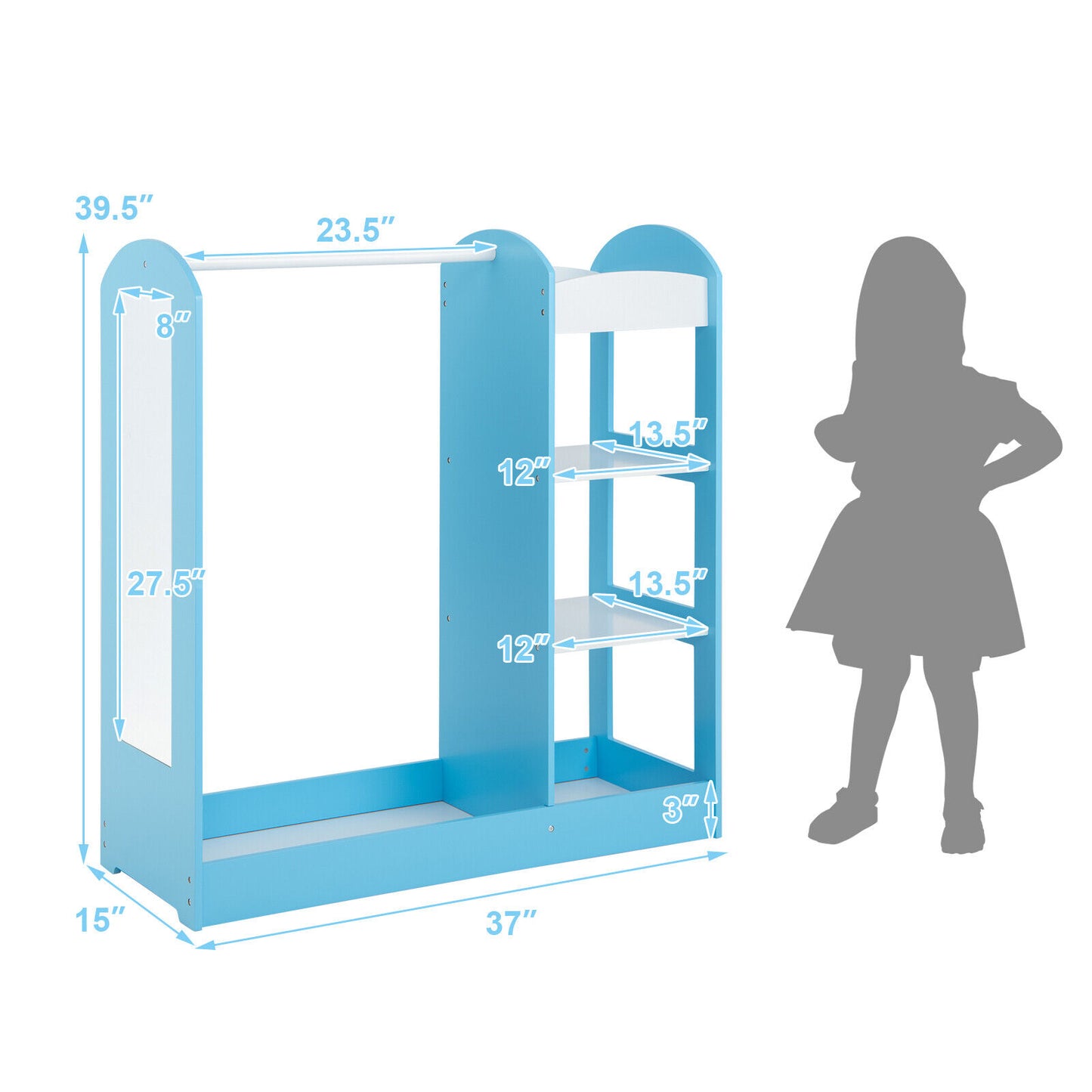 Kids Dress Up Storage with Mirror-Blue Kids Crystal