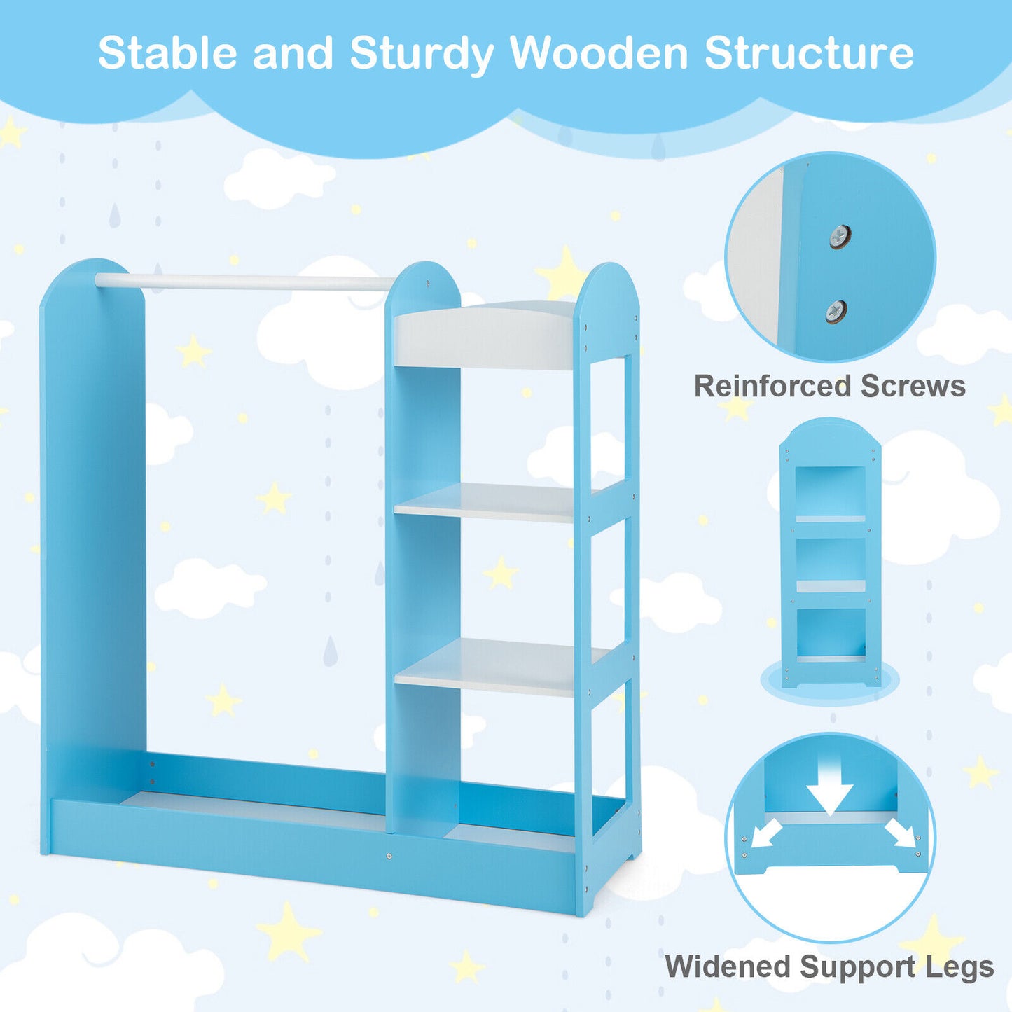 Kids Dress Up Storage with Mirror-Blue Kids Crystal