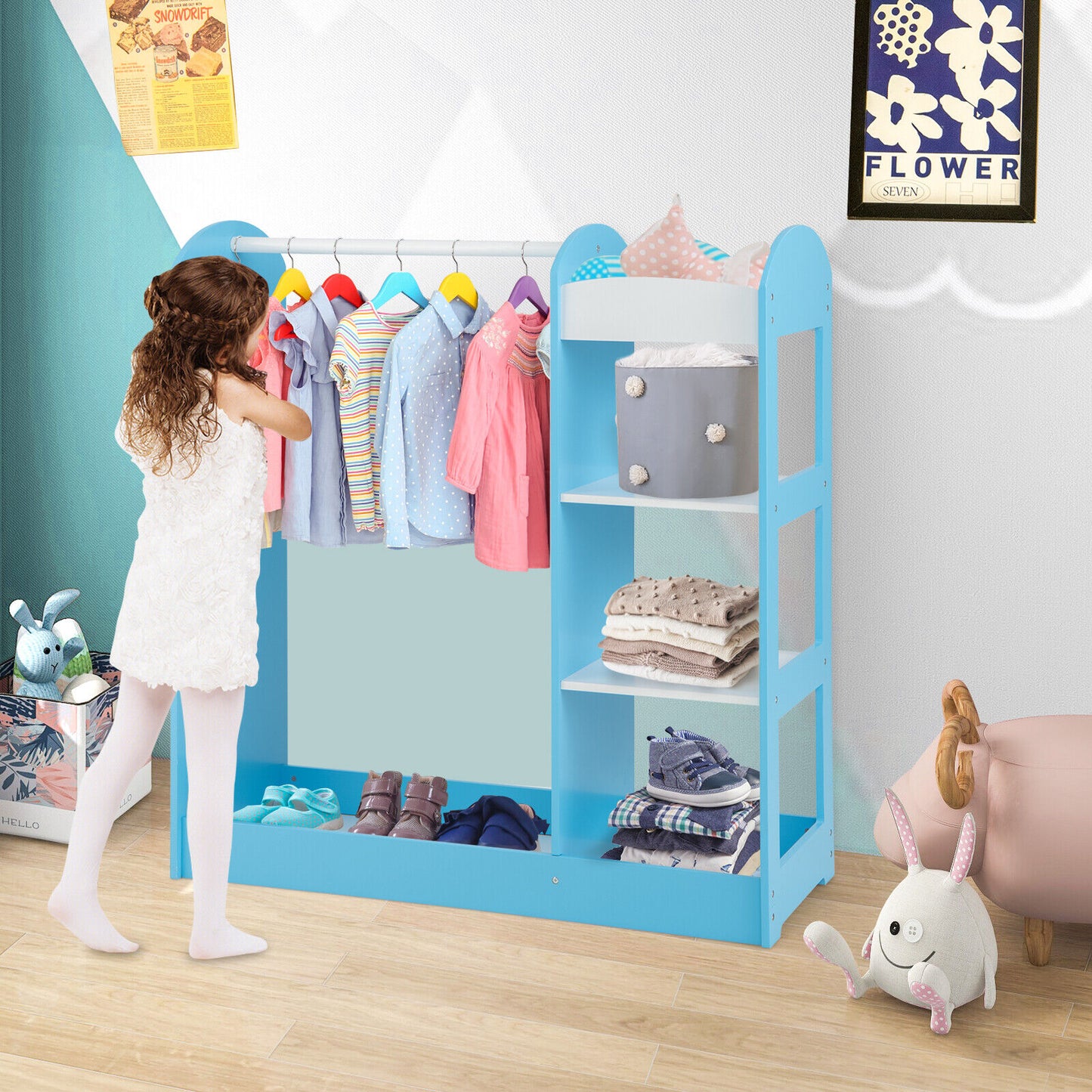Kids Dress Up Storage with Mirror-Blue Kids Crystal