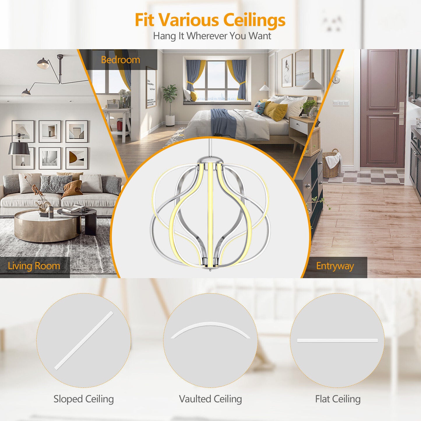 Modern Dimmable Warm White LED Chandelier Kids Crystal