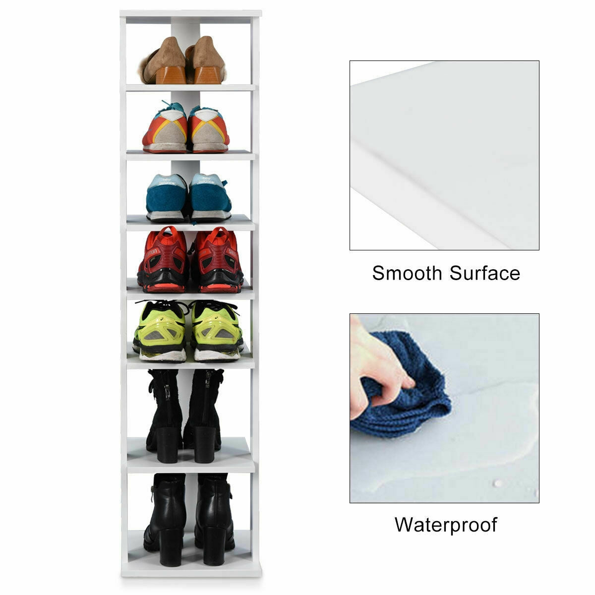 Wooden Shoes Storage Stand 7 Tiers Shoe Rack Organizer Multi-shoe Rack Shoebox-White Kids Crystal