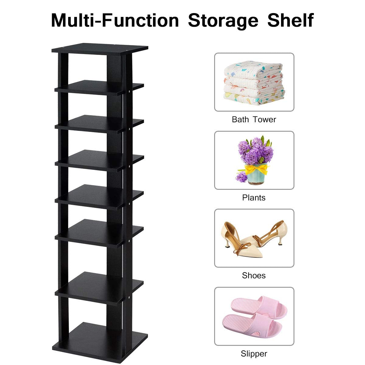 7-Tier Shoe Rack Practical Free Standing Shelves Storage Shelves-Black Kids Crystal