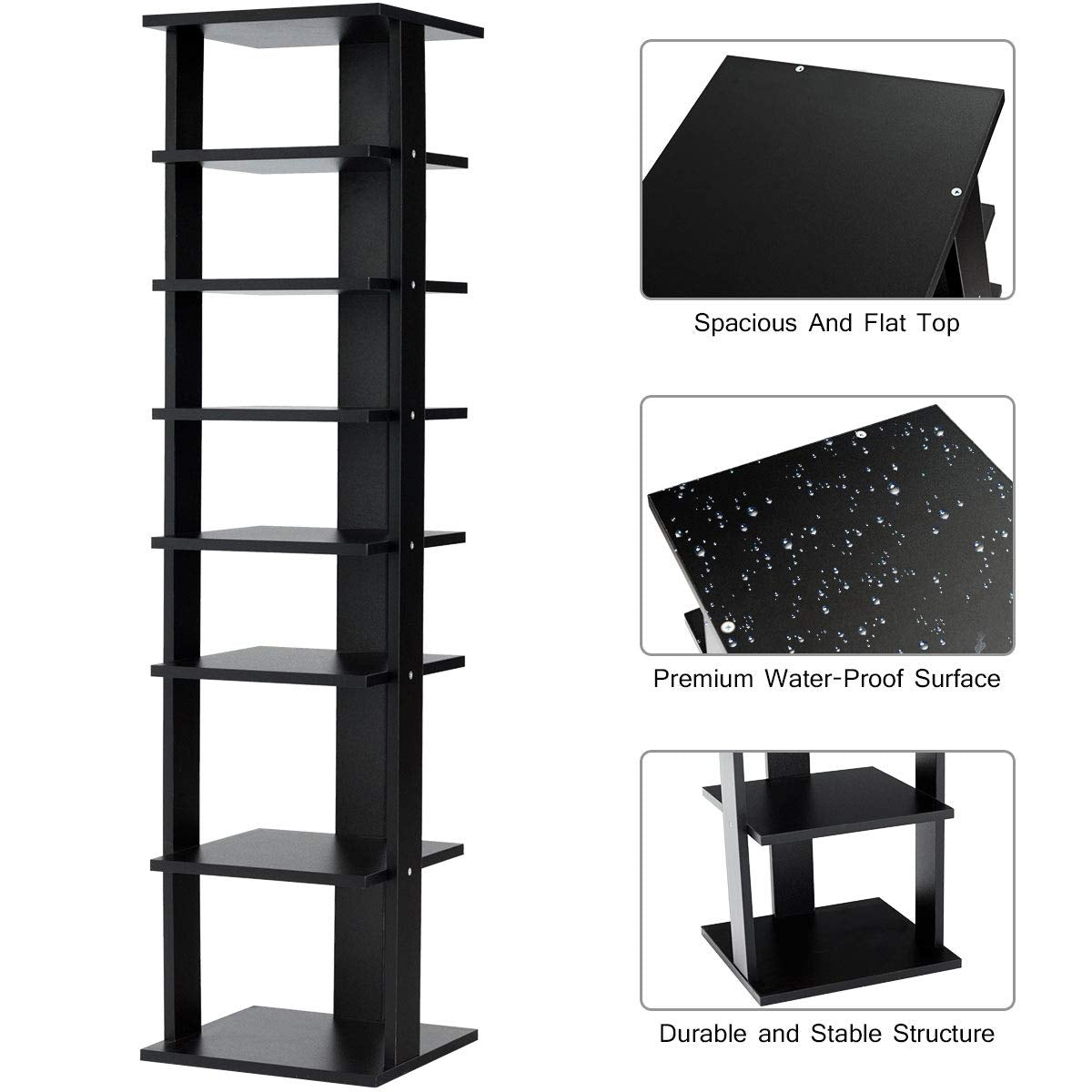 7-Tier Shoe Rack Practical Free Standing Shelves Storage Shelves-Black Kids Crystal