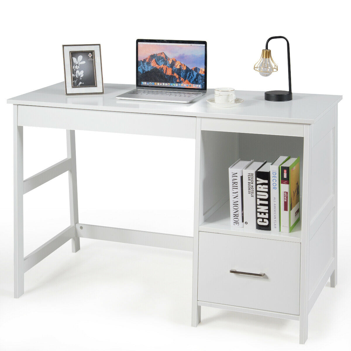 47.5 Inch Modern Home Computer Desk with 2 Storage Drawers-White Kids Crystal