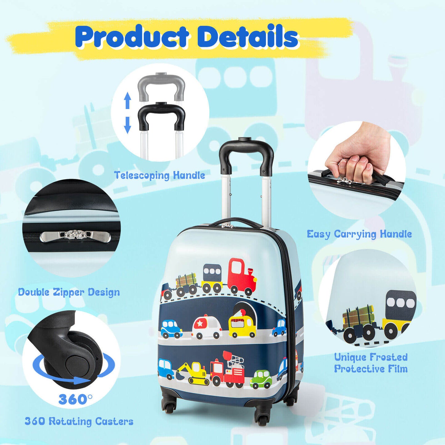 2 Pieces Kids Carry-on Luggage Set with 12 Inch Backpack-Blue Kids Crystal