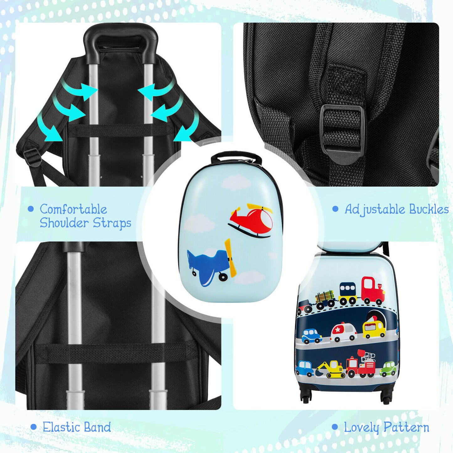 2 Pieces Kids Carry-on Luggage Set with 12 Inch Backpack-Blue Kids Crystal