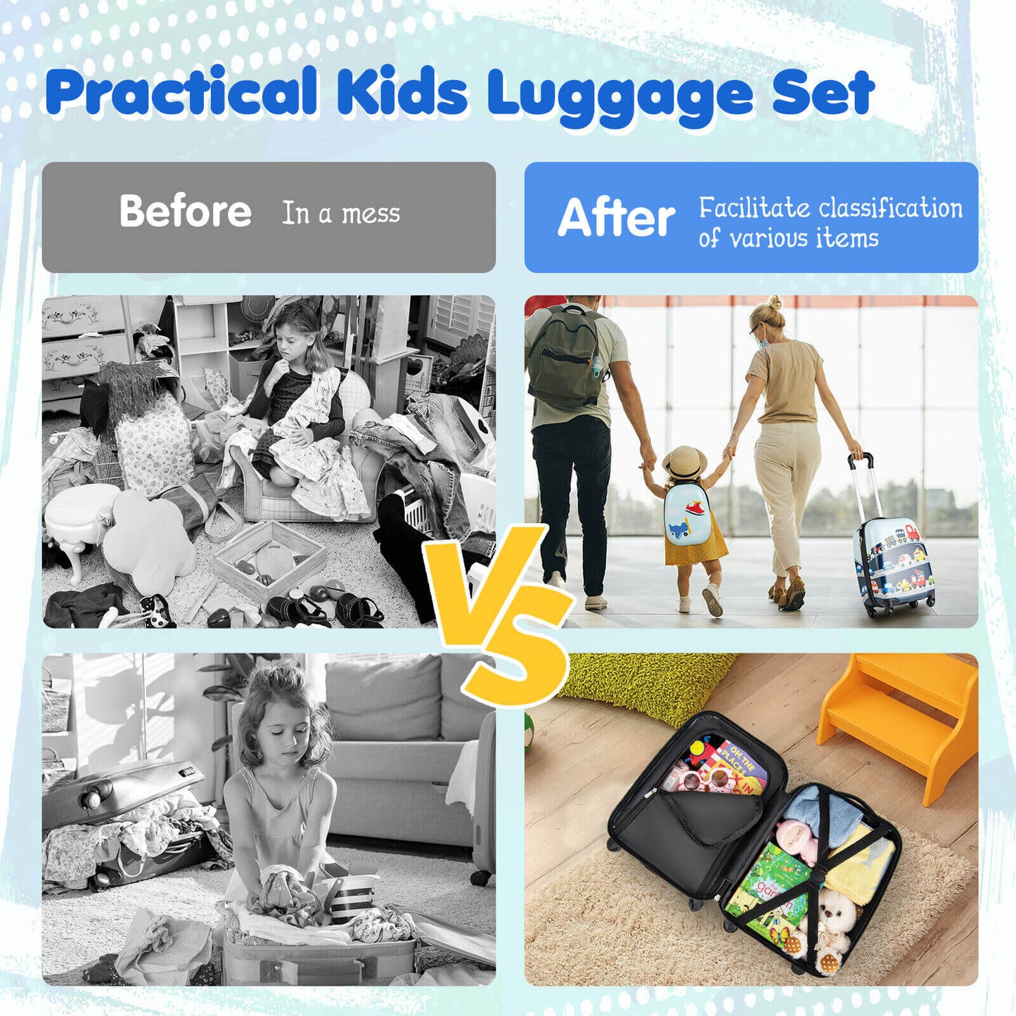 2 Pieces Kids Carry-on Luggage Set with 12 Inch Backpack-Blue Kids Crystal