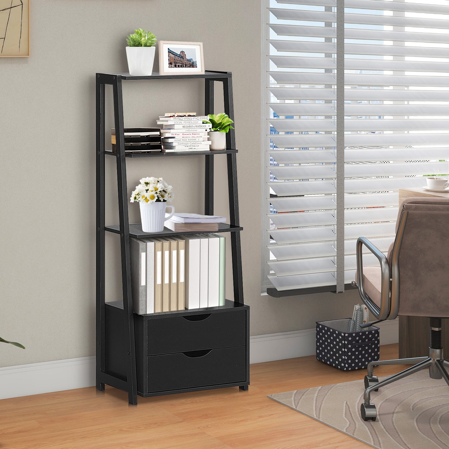 4-Tier Ladder Bookshelf Storage Display with 2 Drawers Kids Crystal