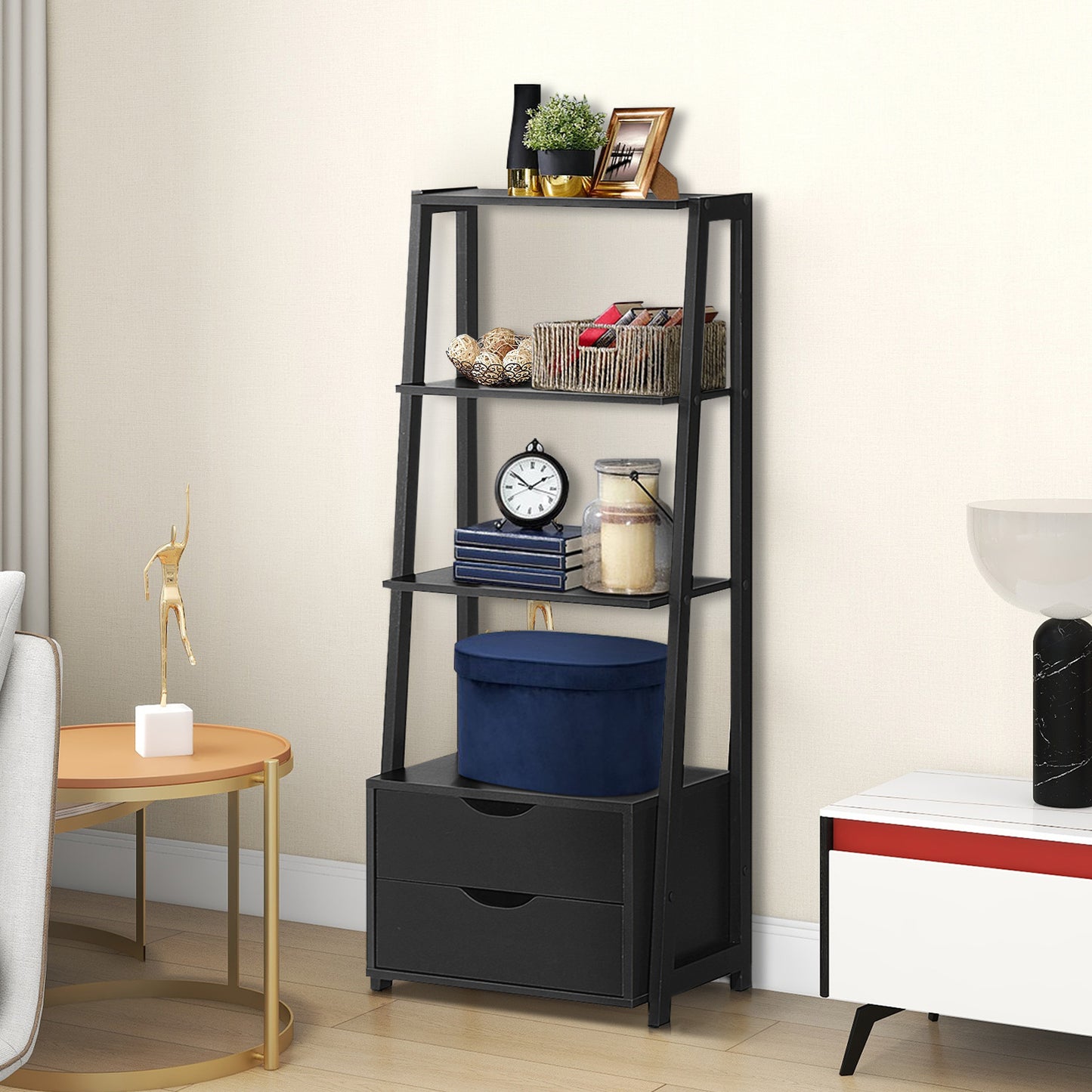 4-Tier Ladder Bookshelf Storage Display with 2 Drawers Kids Crystal