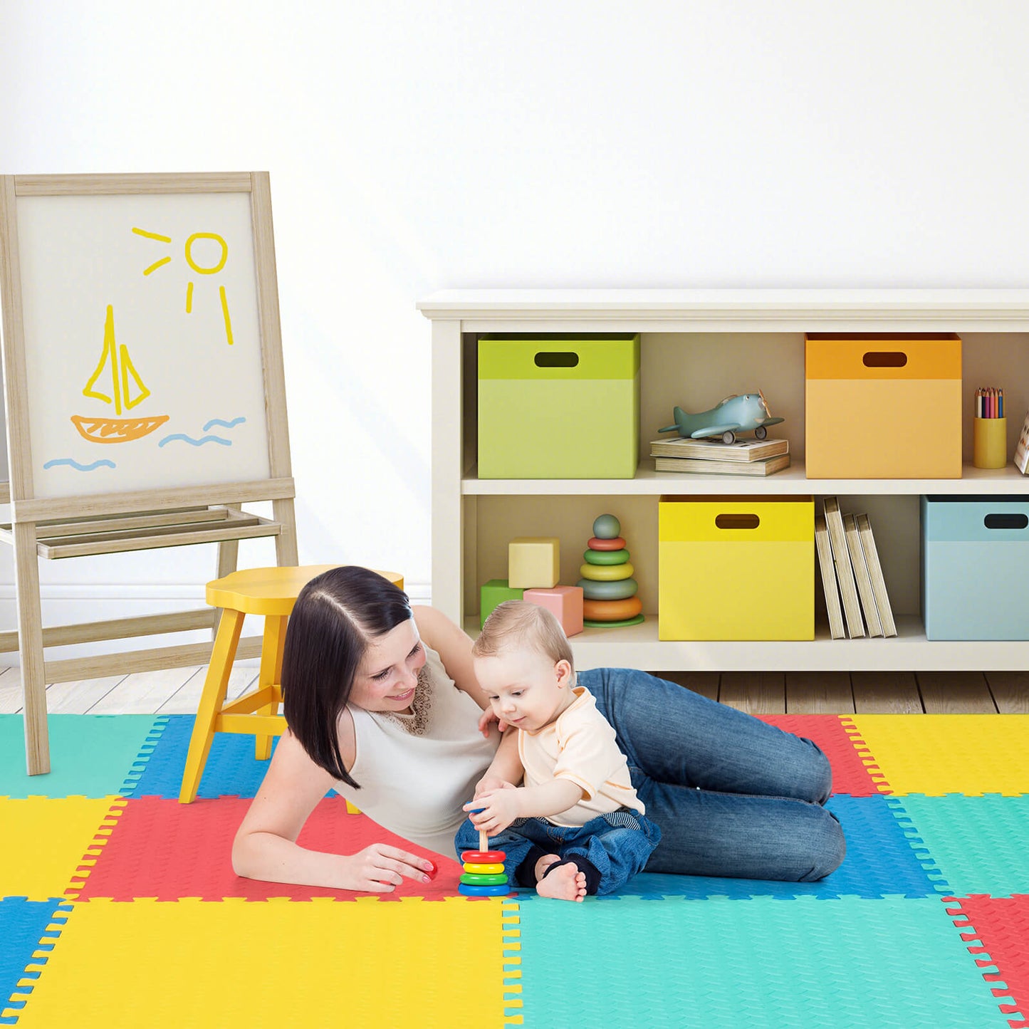 12 Pieces Puzzle Interlocking Flooring Mat with Anti-slip and Waterproof Surface-Multicolor Kids Crystal