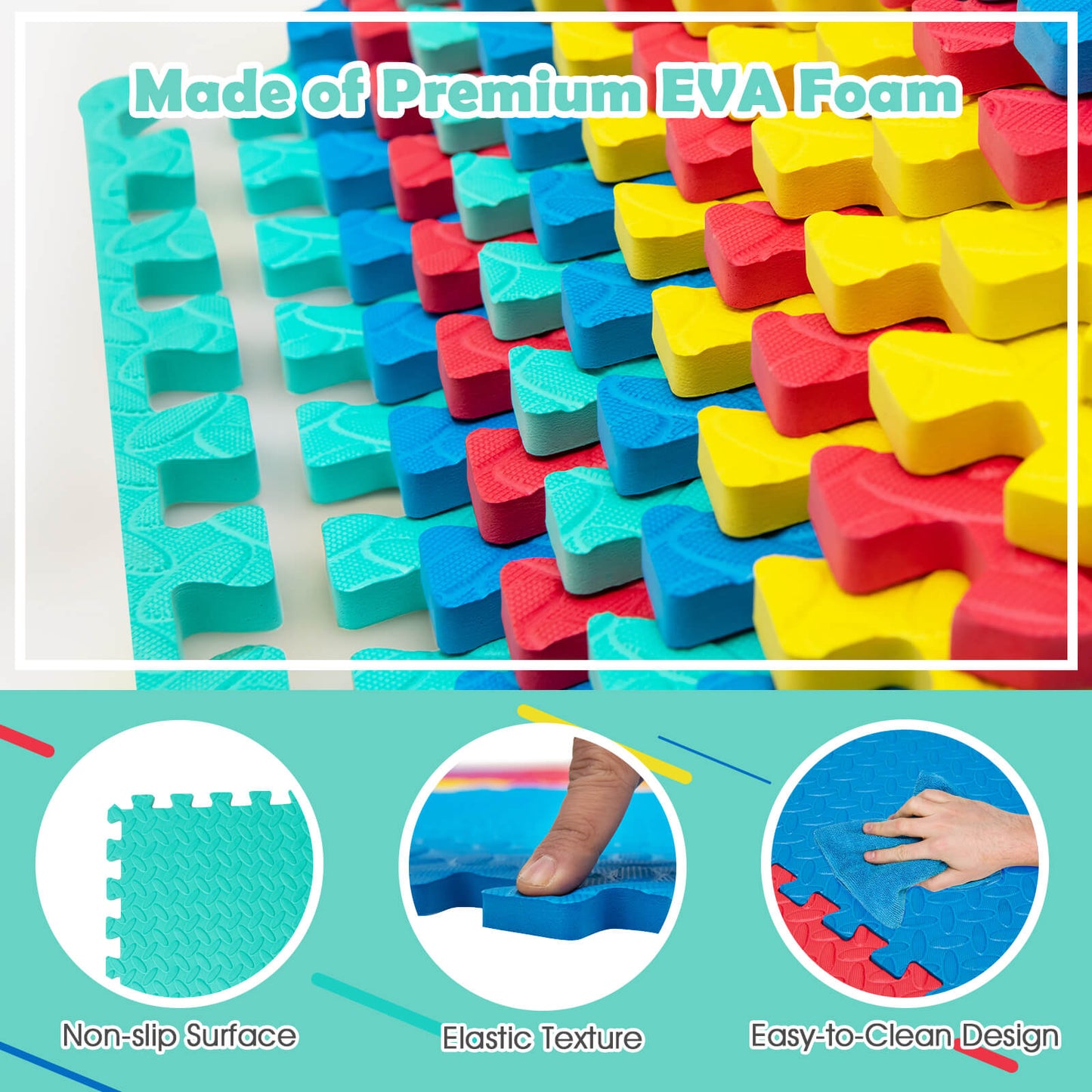 12 Pieces Puzzle Interlocking Flooring Mat with Anti-slip and Waterproof Surface-Multicolor Kids Crystal