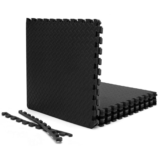12 Pieces Puzzle Interlocking Flooring Mat with Anti-slip and Waterproof Surface-Black Kids Crystal
