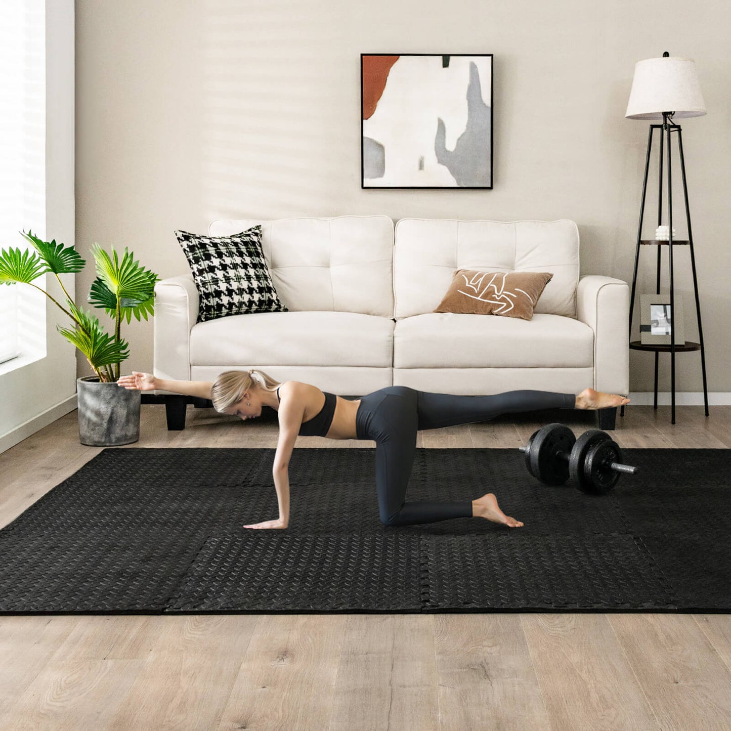12 Pieces Puzzle Interlocking Flooring Mat with Anti-slip and Waterproof Surface-Black Kids Crystal