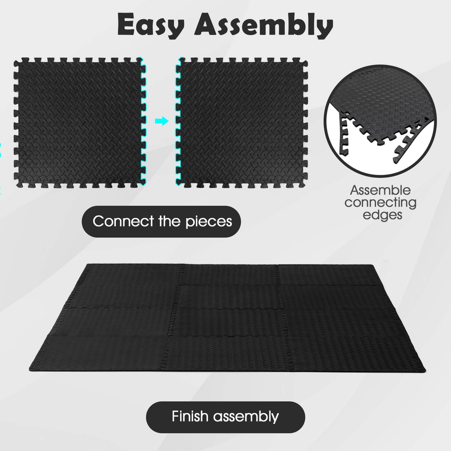12 Pieces Puzzle Interlocking Flooring Mat with Anti-slip and Waterproof Surface-Black Kids Crystal