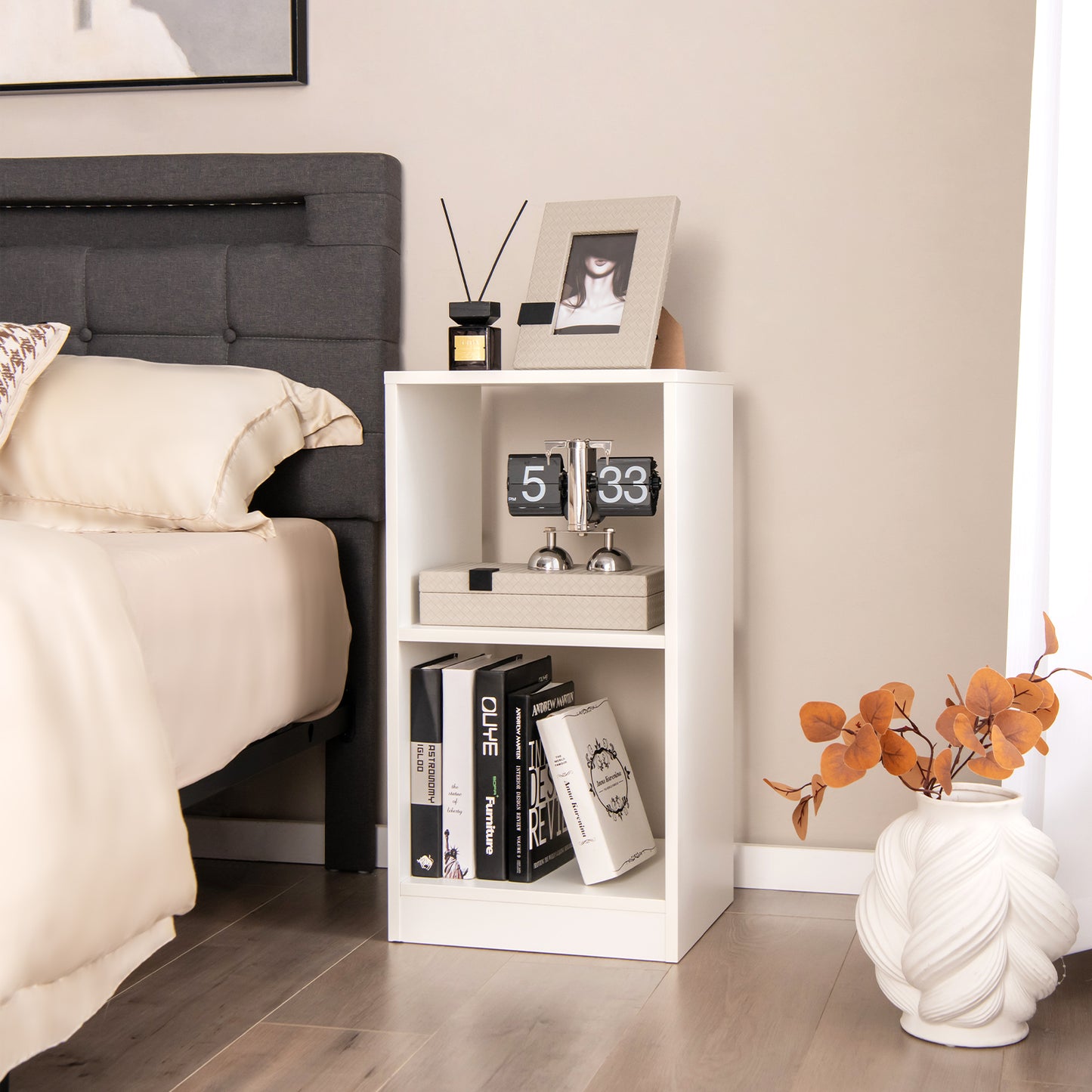 2 Pieces 2-tier Bookcase Set with Anti-toppling Device-White Kids Crystal