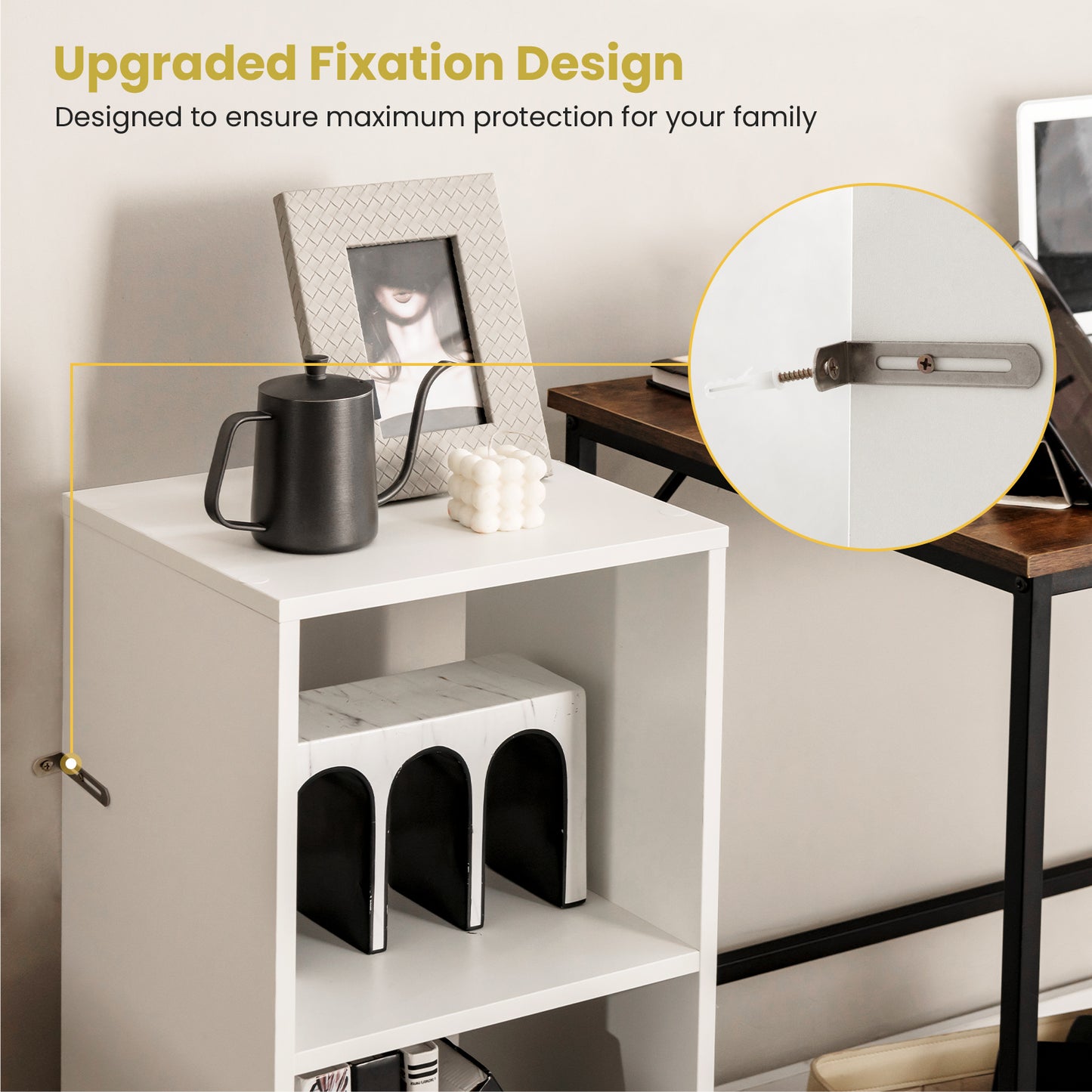 2 Pieces 2-tier Bookcase Set with Anti-toppling Device-White Kids Crystal