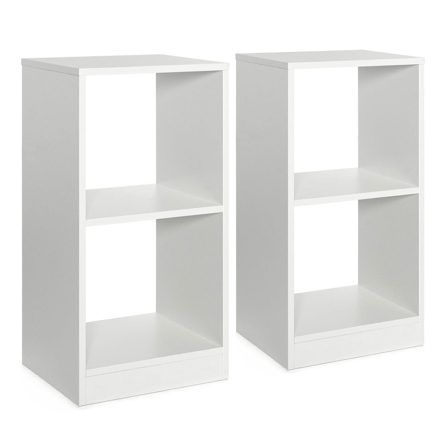 2 Pieces 2-tier Bookcase Set with Anti-toppling Device-White Kids Crystal
