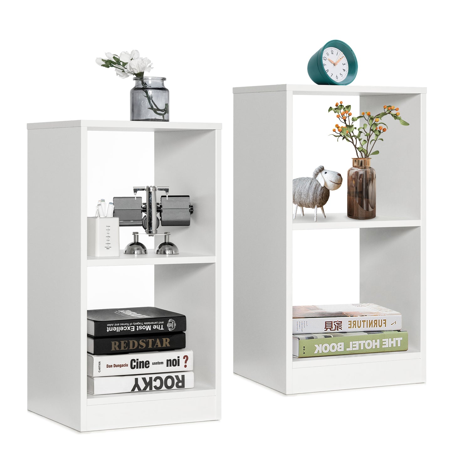 2 Pieces 2-tier Bookcase Set with Anti-toppling Device-White Kids Crystal