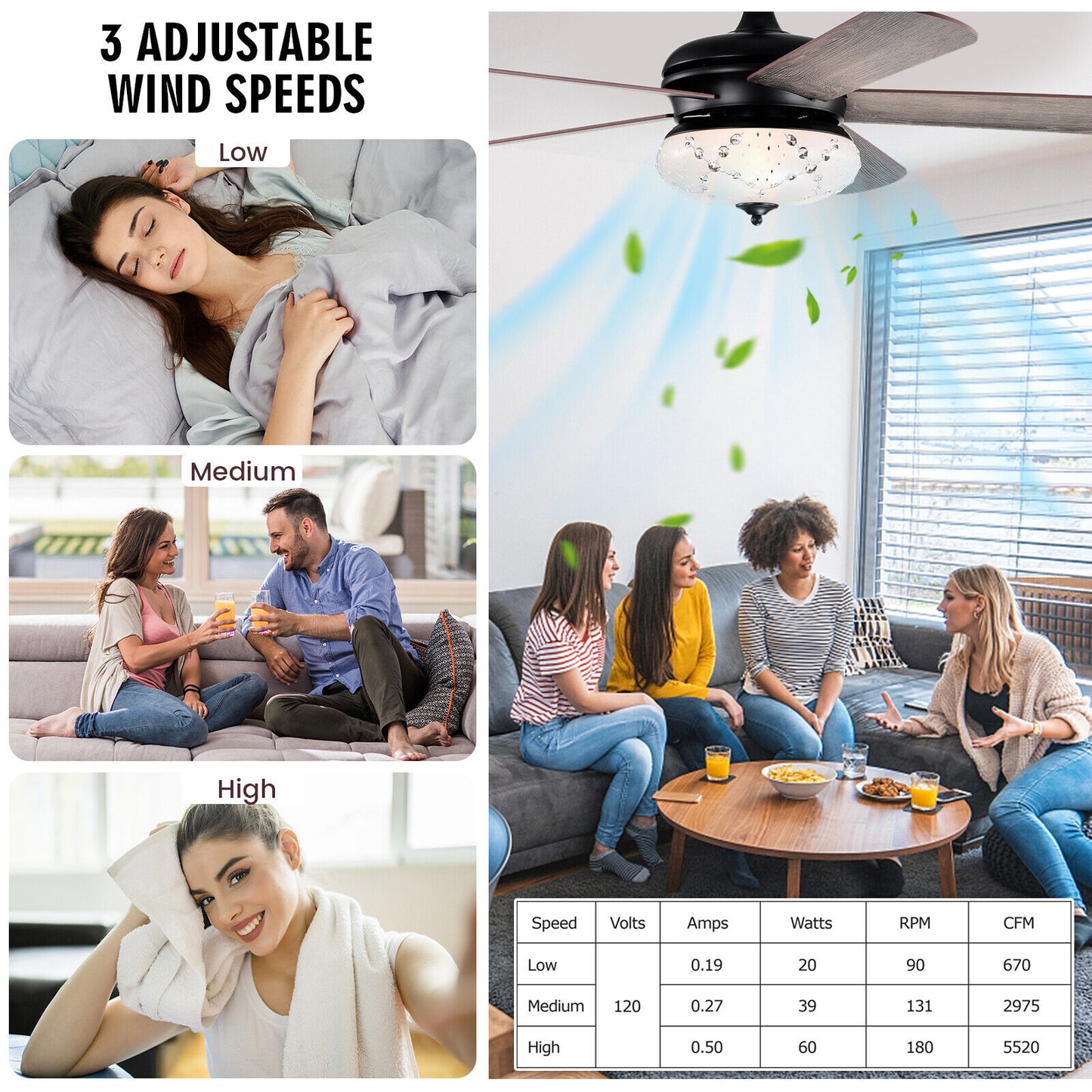52 Inches Ceiling Fan with Remote Control-Oak Kids Crystal