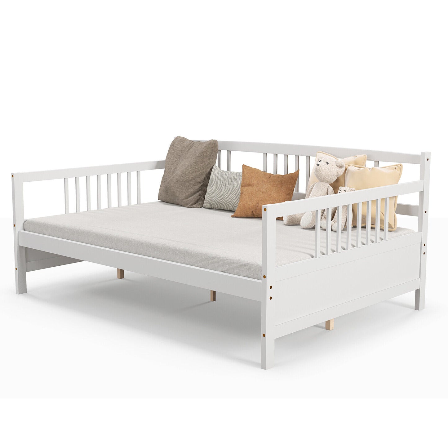 Full Size Daybed Frame with Guardrails-White Kids Crystal