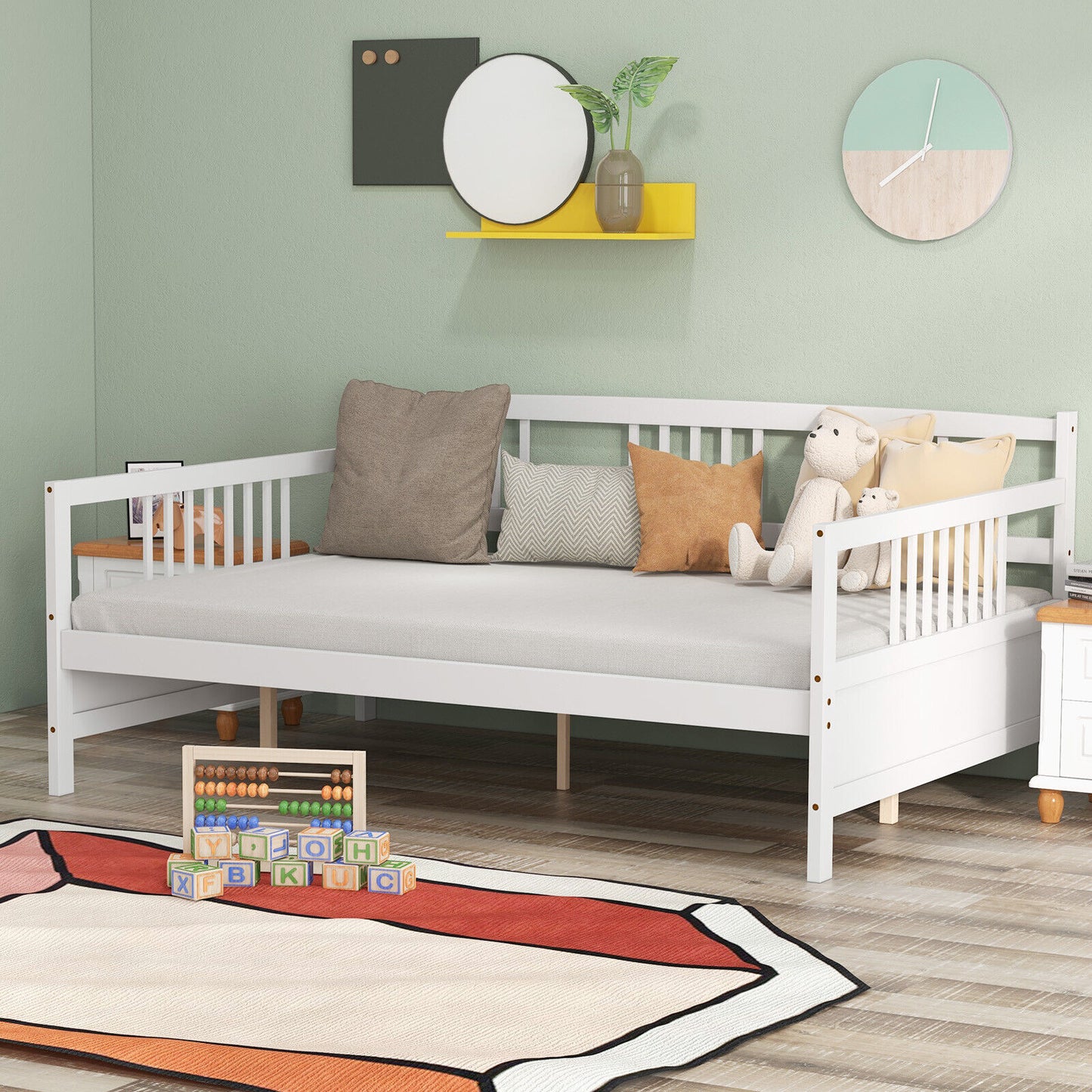 Full Size Daybed Frame with Guardrails-White Kids Crystal