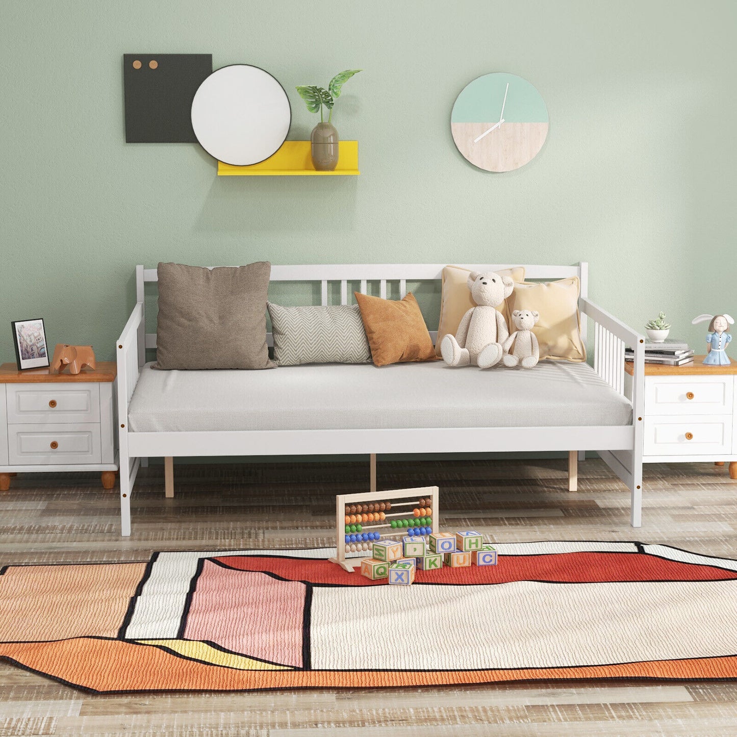 Full Size Daybed Frame with Guardrails-White Kids Crystal