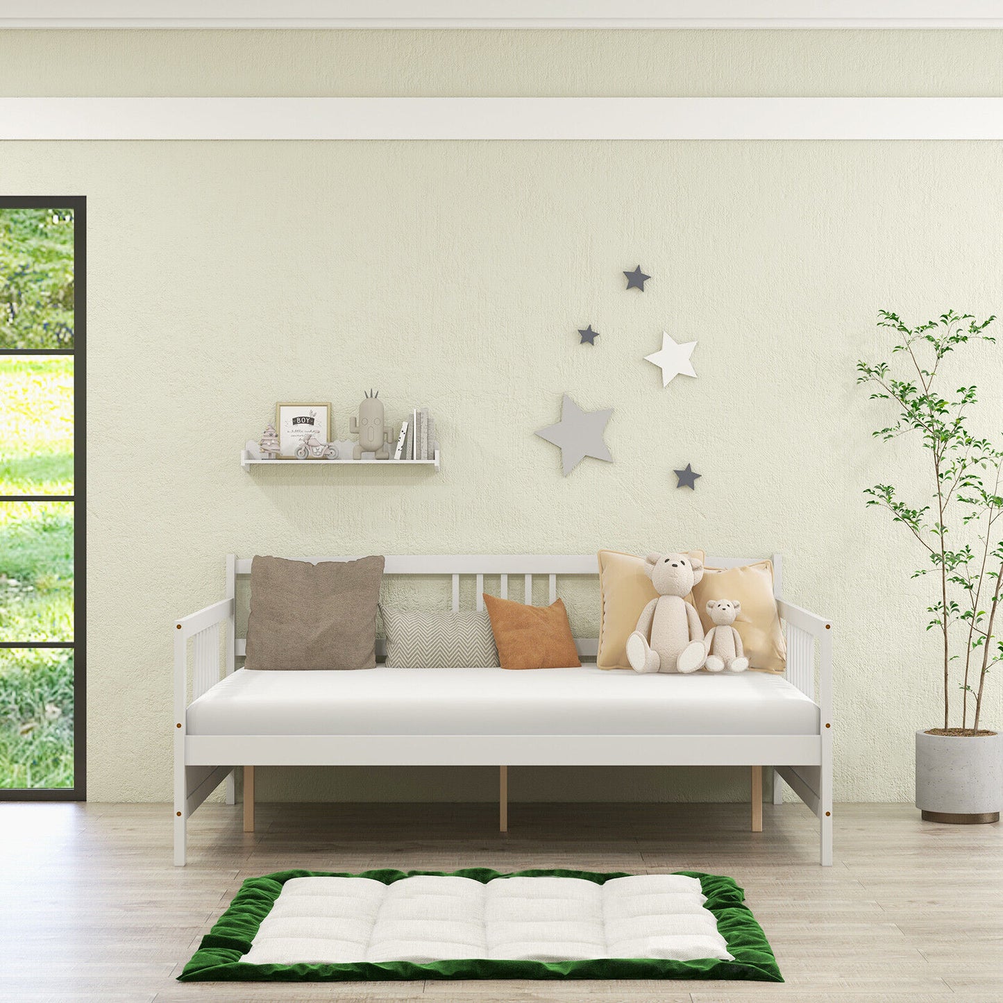 Full Size Daybed Frame with Guardrails-White Kids Crystal