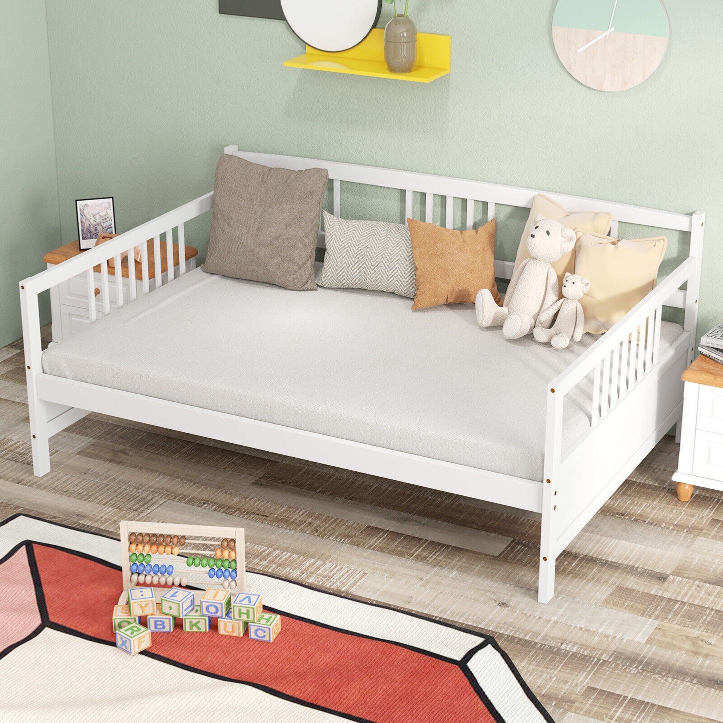Full Size Daybed Frame with Guardrails-White Kids Crystal