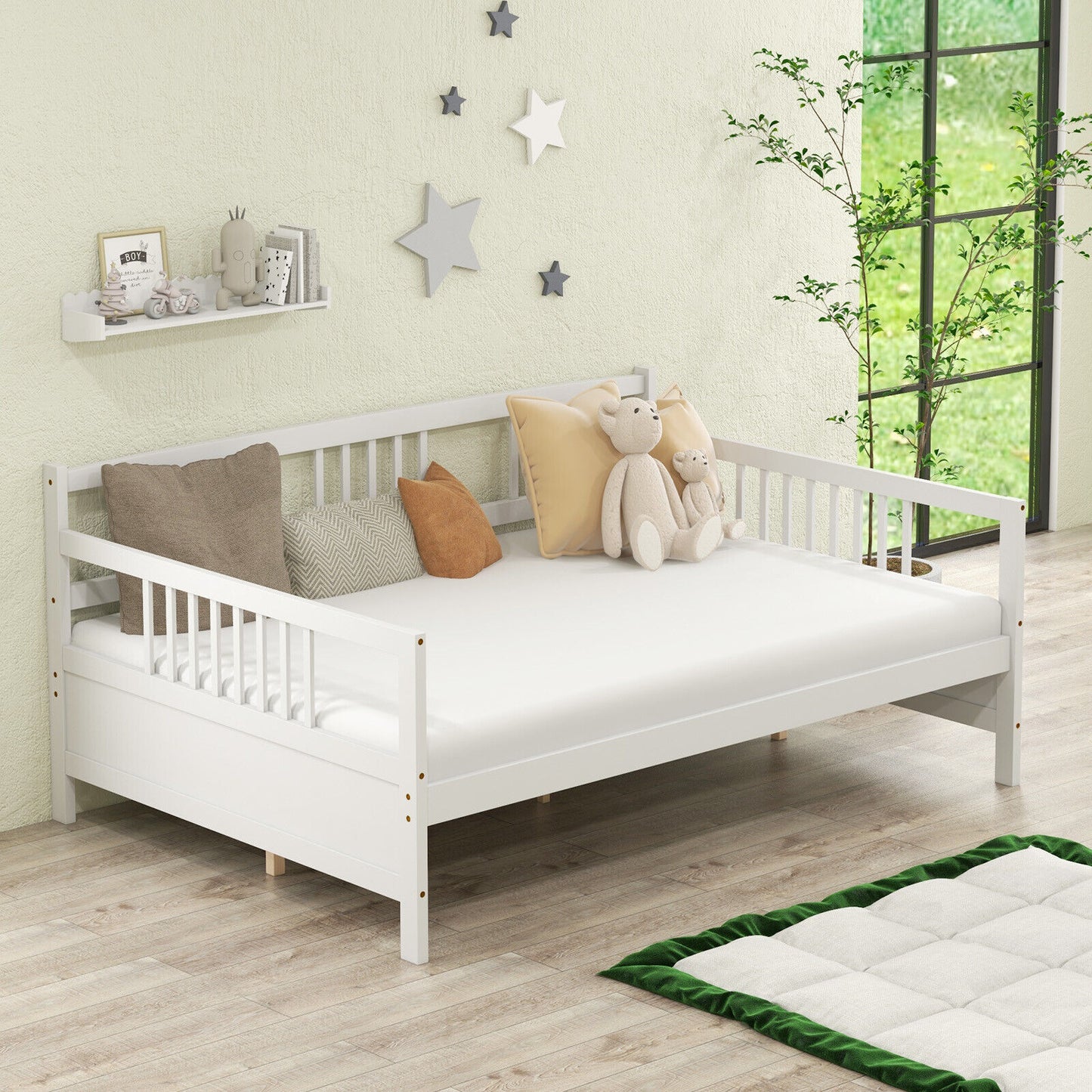 Full Size Daybed Frame with Guardrails-White Kids Crystal