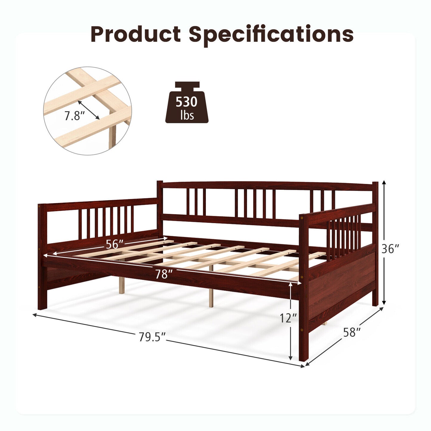 Daybed Frame with Guardrails Full Size-Brown Kids Crystal
