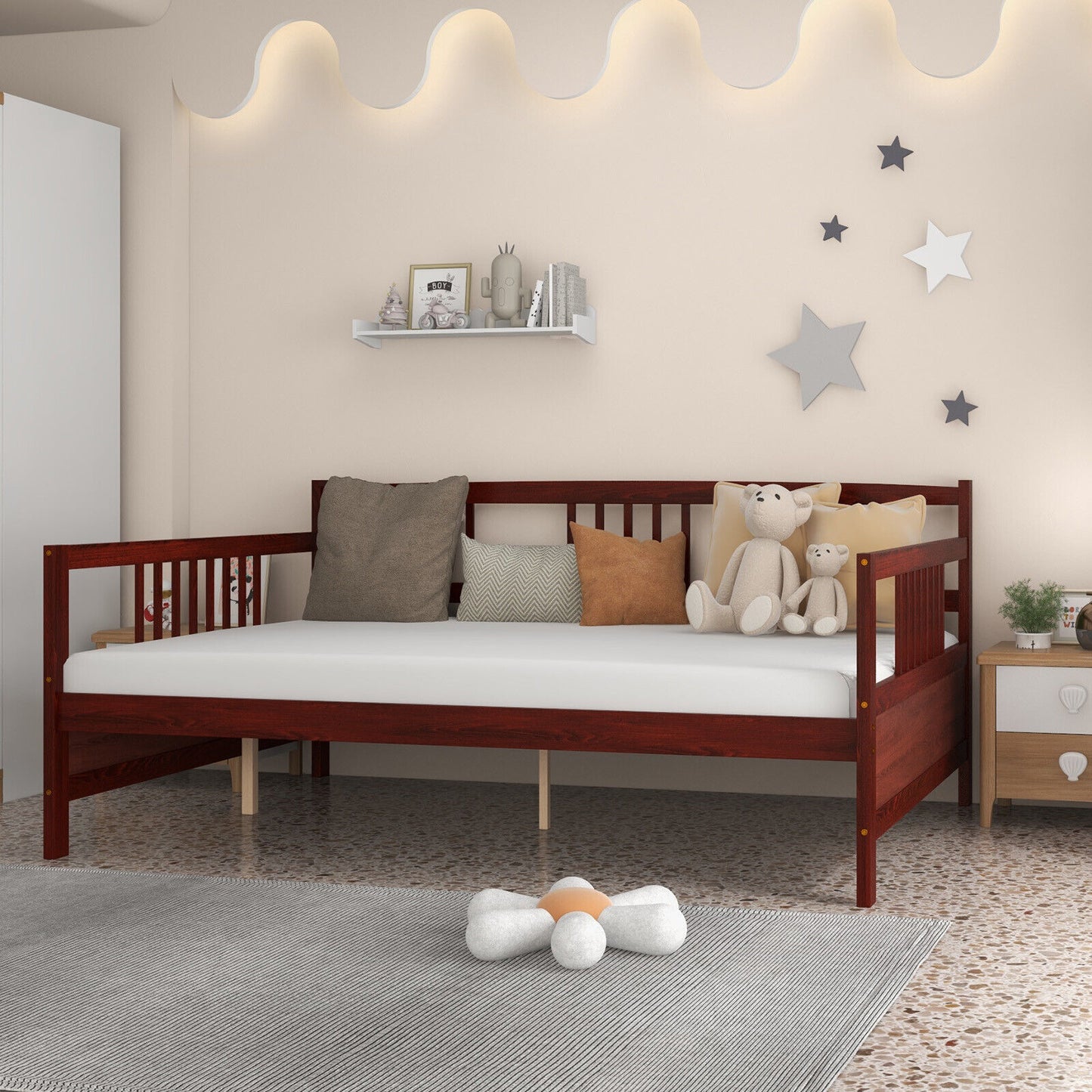 Daybed Frame with Guardrails Full Size-Brown Kids Crystal