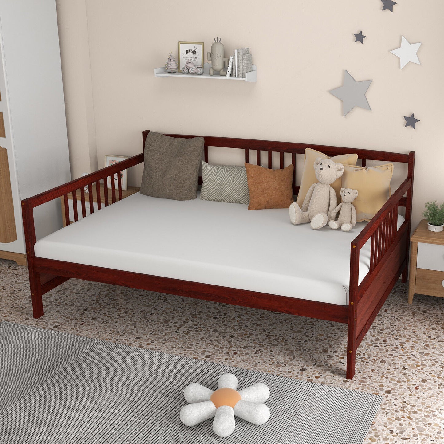Daybed Frame with Guardrails Full Size-Brown Kids Crystal