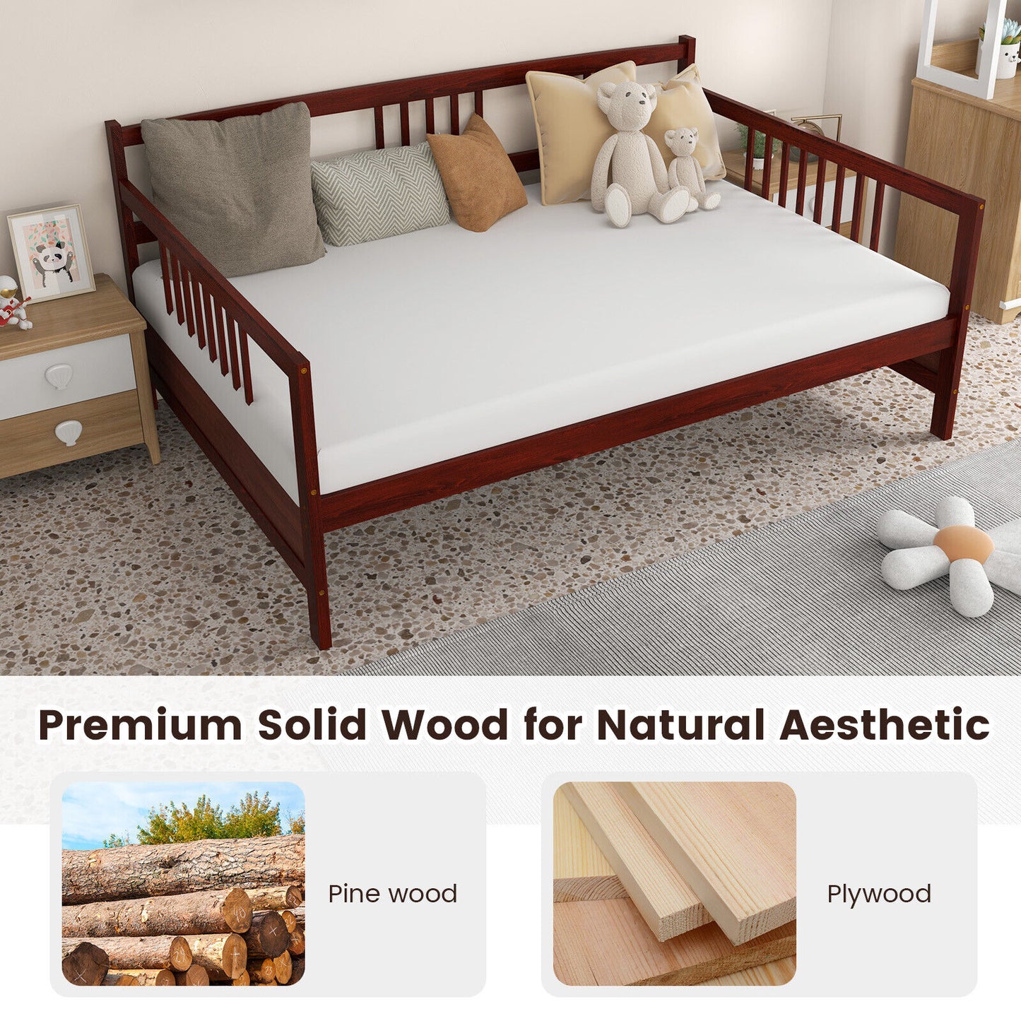 Daybed Frame with Guardrails Full Size-Brown Kids Crystal