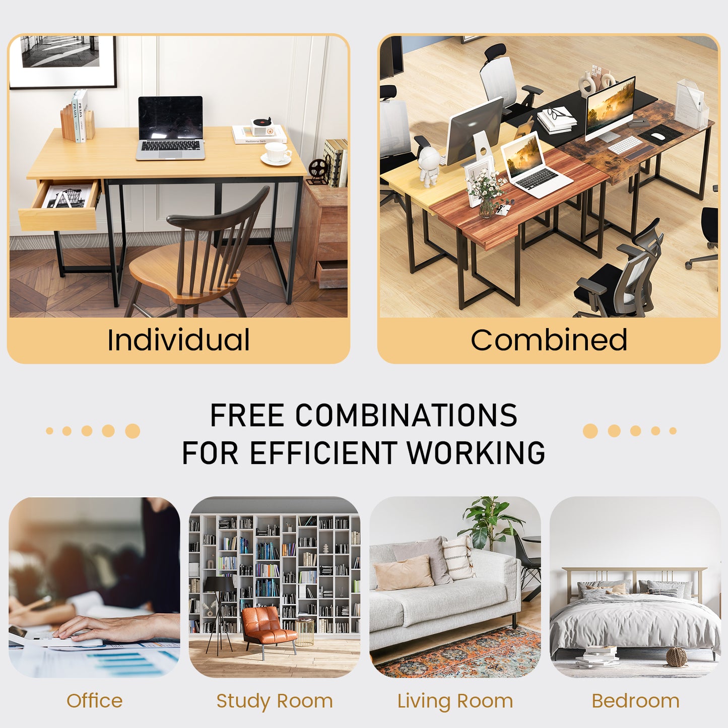 48 Inch Computer Desk with Metal Frame and Adjustable Pads-Natural Kids Crystal