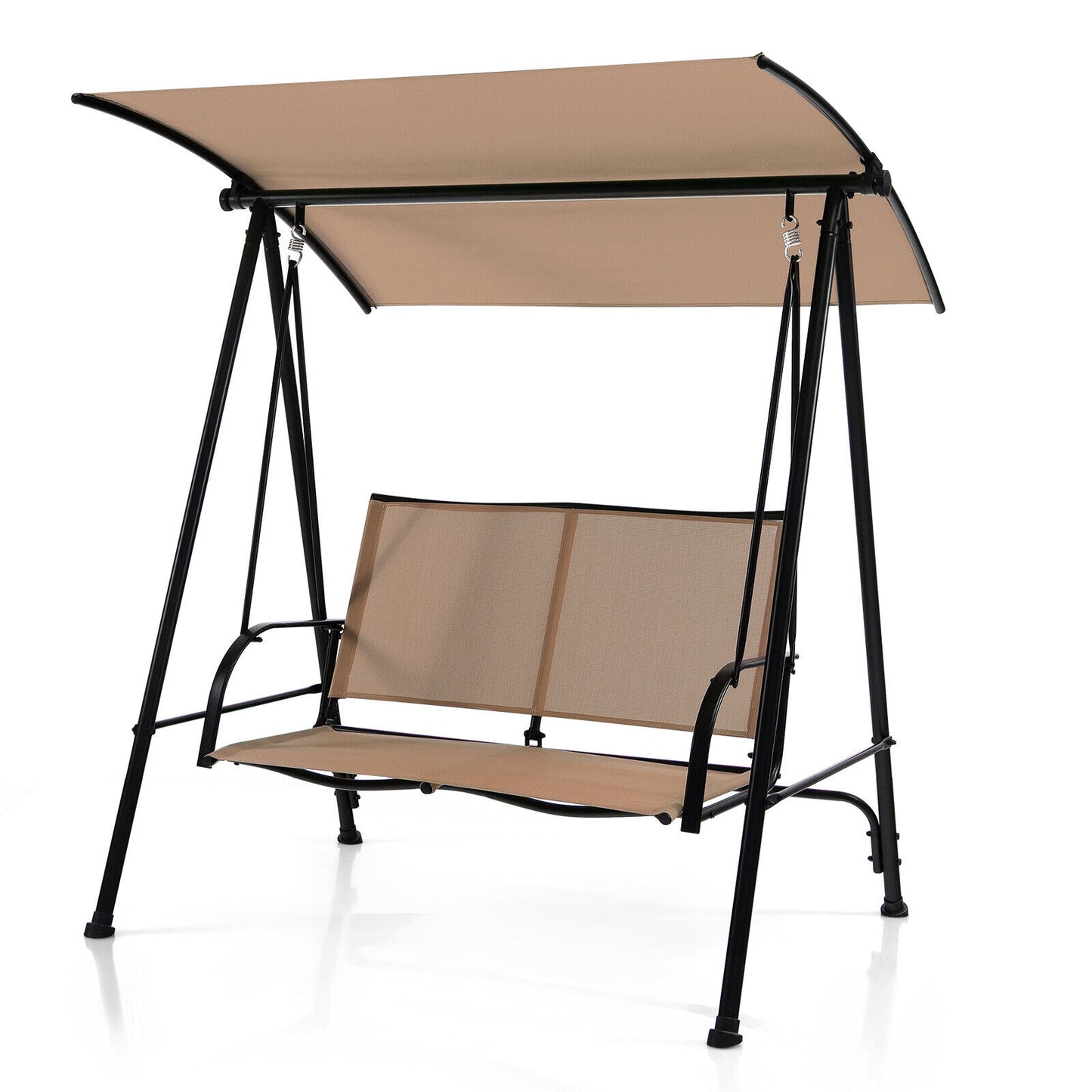 2-Seat Outdoor Canopy Swing with Comfortable Fabric Seat and Heavy-duty Metal Frame-Beige Kids Crystal