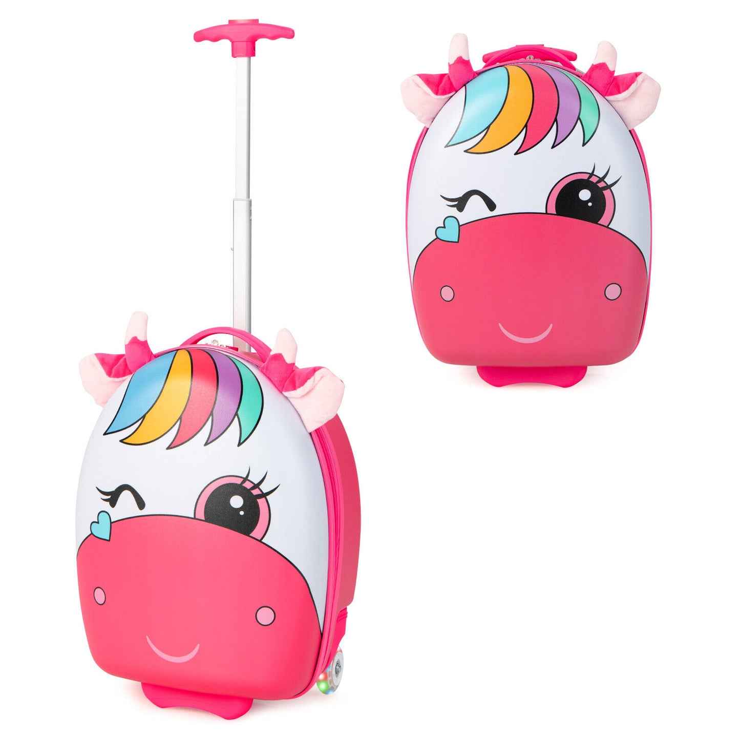 16 Inch Kids Rolling Luggage with 2 Flashing Wheels and Telescoping Handle-Pink Kids Crystal