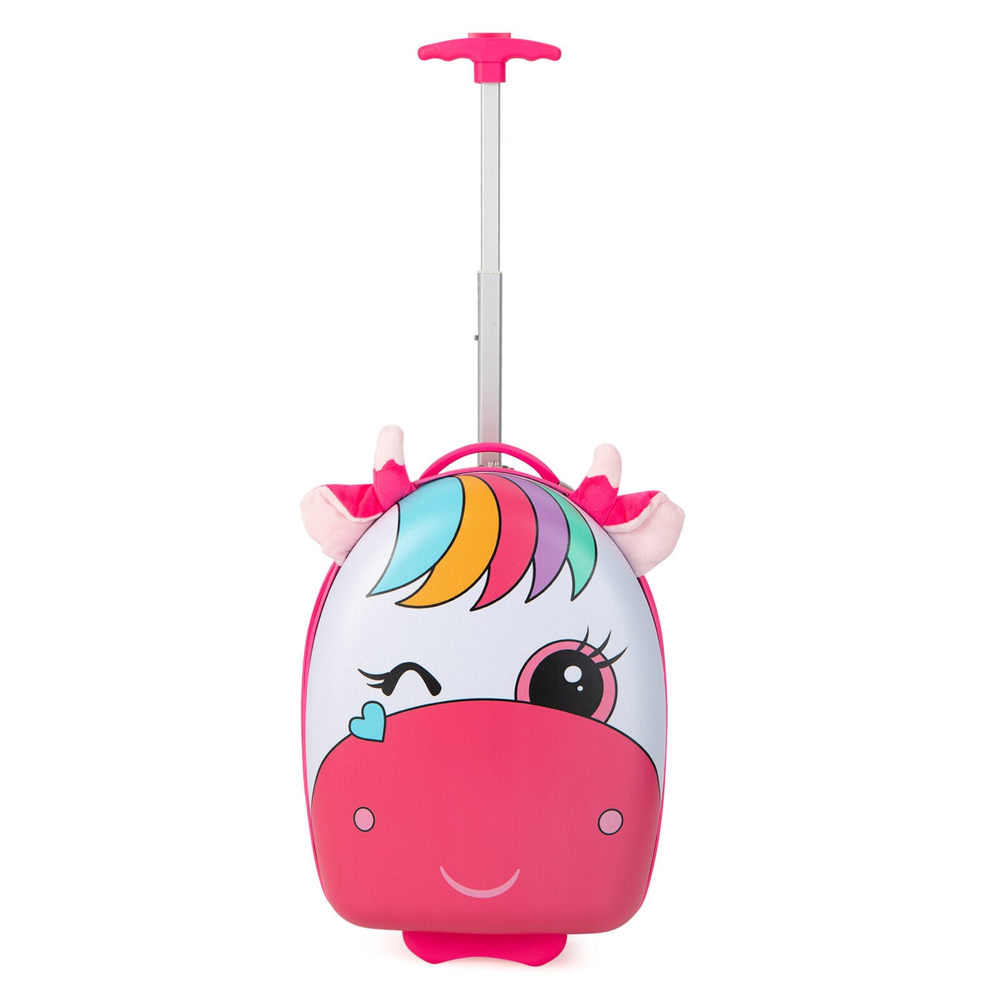 16 Inch Kids Rolling Luggage with 2 Flashing Wheels and Telescoping Handle-Pink Kids Crystal