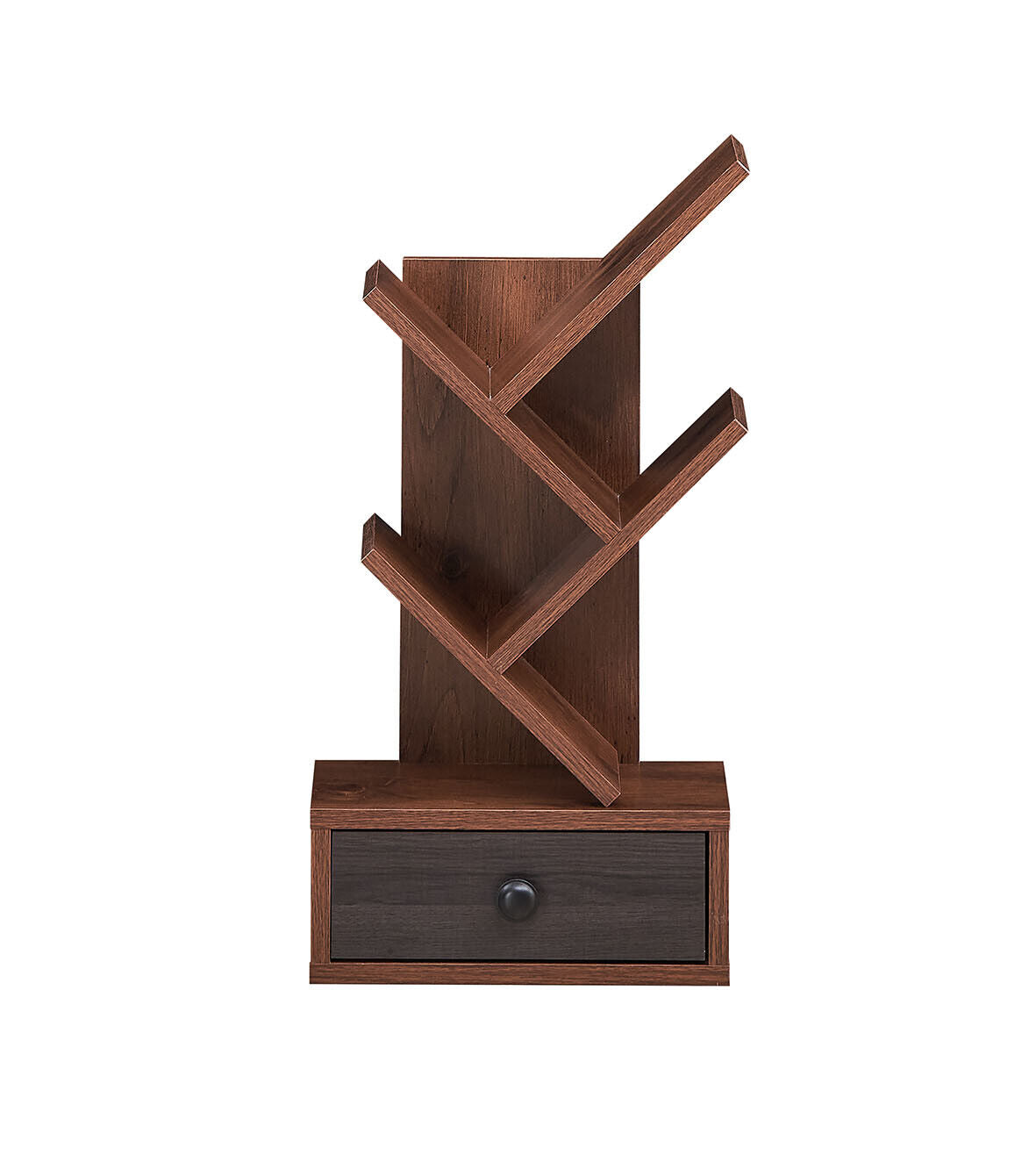 5-Tier Floor Standing Tree Bookcase with Drawer-Brown Kids Crystal