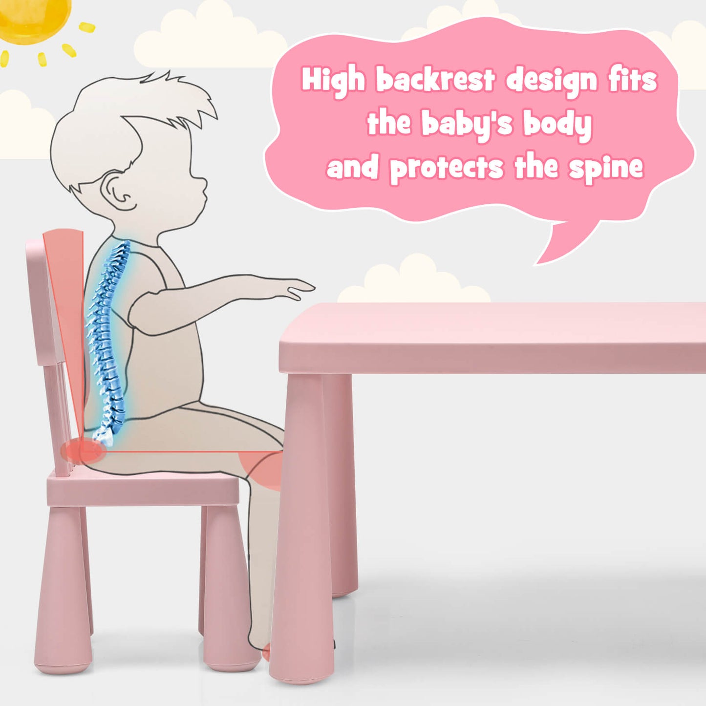 3 Pieces Toddler Multi Activity Play Dining Study Kids Table and Chair Set-Pink Kids Crystal