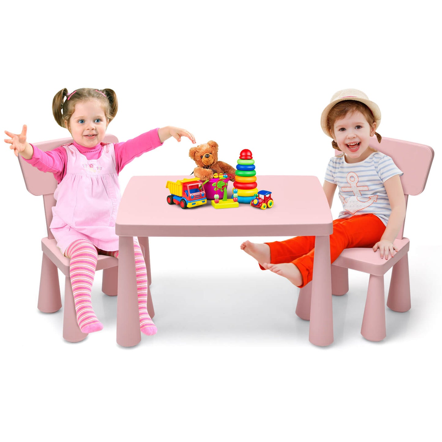 3 Pieces Toddler Multi Activity Play Dining Study Kids Table and Chair Set-Pink Kids Crystal