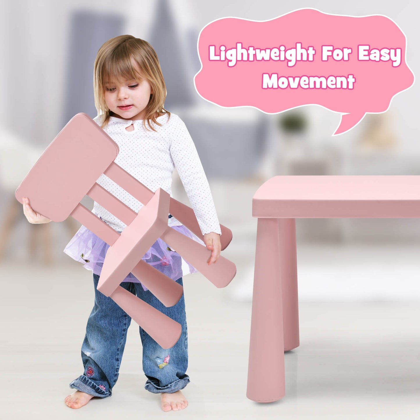 3 Pieces Toddler Multi Activity Play Dining Study Kids Table and Chair Set-Pink Kids Crystal