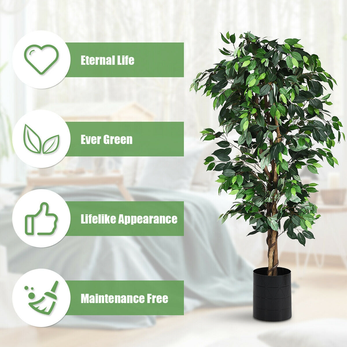 6 Feet Artificial Ficus Silk Tree Kids Crystal