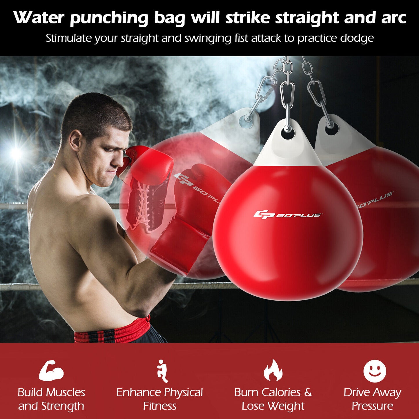 18 Inch 110 Pound Heavy Punching Water Aqua Bag with Adjustable Metal Chain-Red Kids Crystal