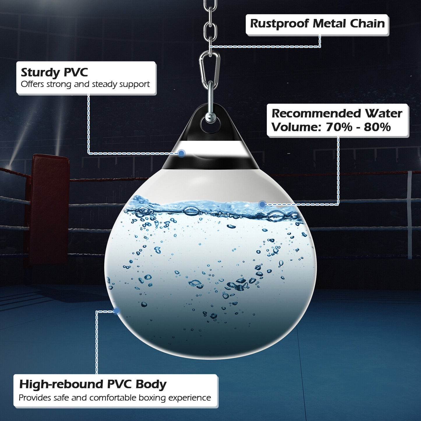 18 Inch 110 Pound Heavy Punching Water Aqua Bag with Adjustable Metal Chain-White Kids Crystal