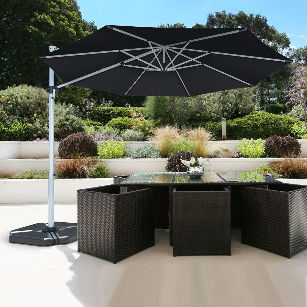 11 Feet Patio Offset Cantilever Umbrella 360° Rotation Aluminum Tilt-Gray Kids Crystal